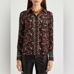 🟣 BOGO! Alice + Olivia Willa 70s Floral Silk Top